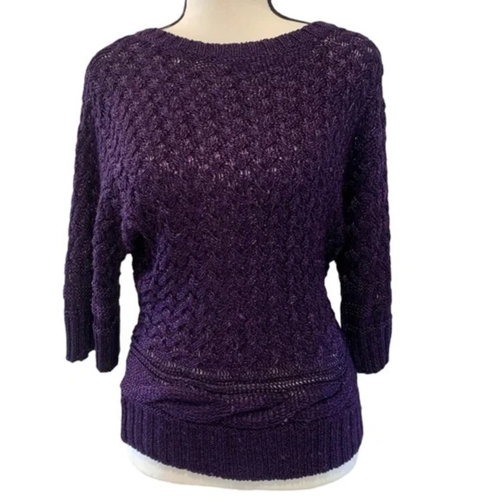Jennifer Lopez Deep Purple Cable Knit Sweater